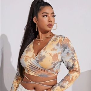 SHEIN plus tie dye criss cross tie back top (Never Worn)